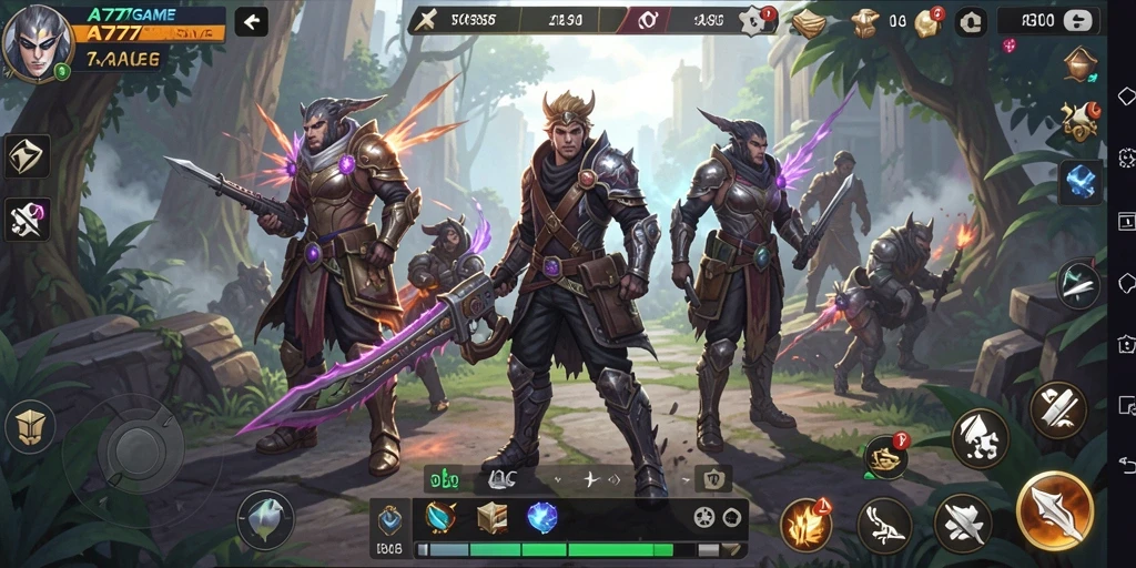 Screenshot A777GAME menampilkan aksi pertempuran SLG yang mendebarkan.