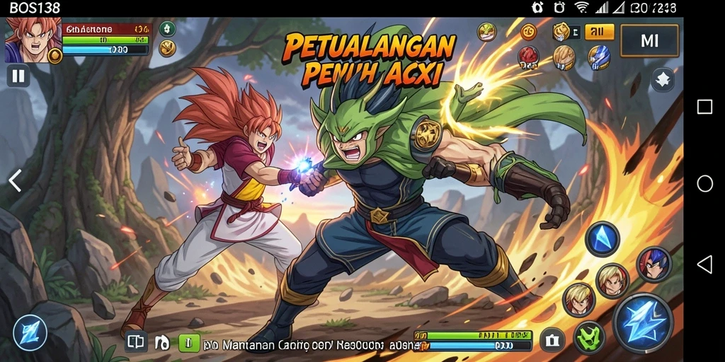 Screenshot gameplay <strong>BOS138</strong> menampilkan pertarungan karakter anime yang seru.
