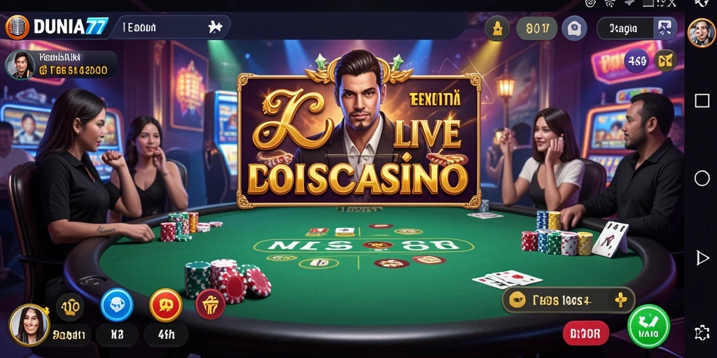 Tampilan gameplay live poker yang mendebarkan di DUNIA77.