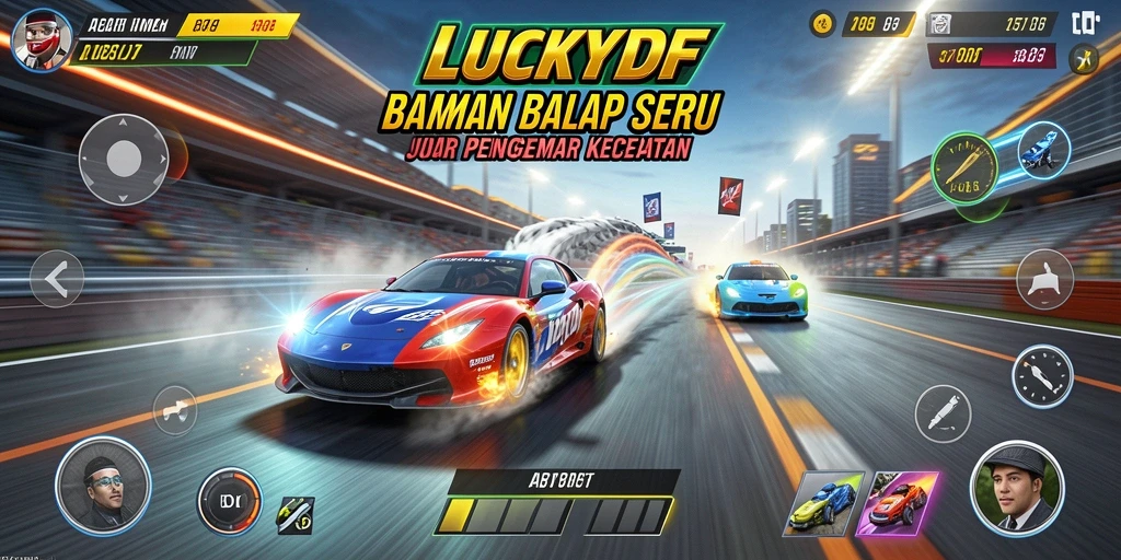 Tangkapan layar utama LUCKYDF menampilkan aksi balap yang mendebarkan.
