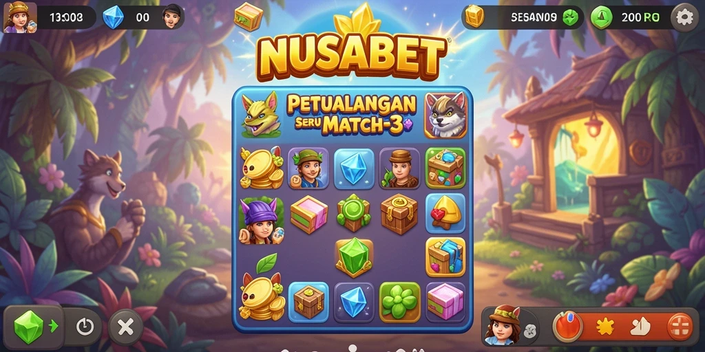 Gameplay seru dalam NUSABET dengan teka-teki Match-3 yang menantang.