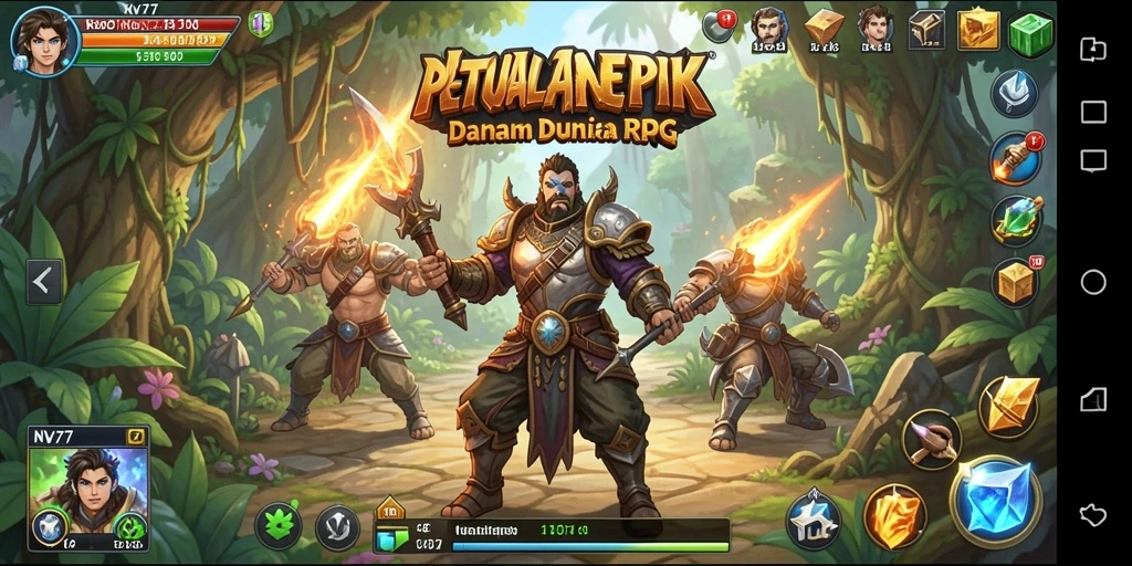 Screenshot gameplay NV77 menampilkan pertempuran mendebarkan di dunia RPG.