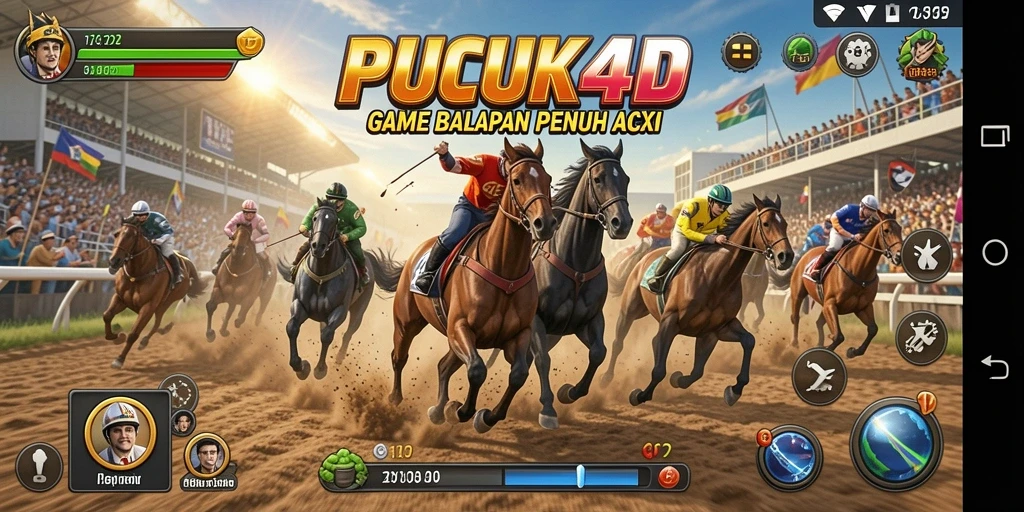 Tampilan gameplay mendebarkan dari PUCUK4D saat balapan di trek.