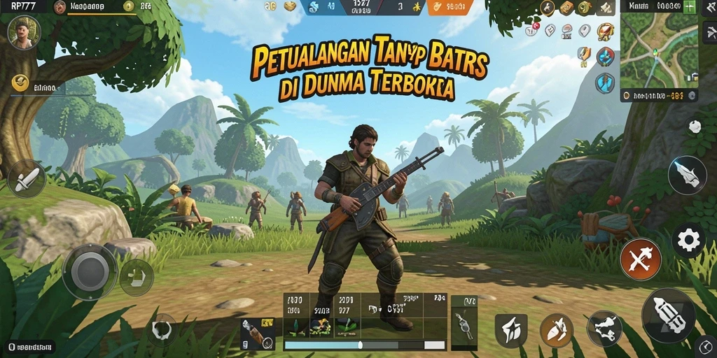 Screenshot menunjukkan petualangan mendebarkan di dunia terbuka.