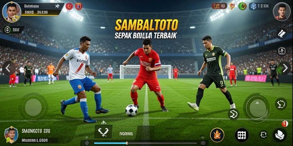 Screenshot gameplay SAMBALTOTO menampilkan aksi pemain sepak bola yang mendebarkan.
