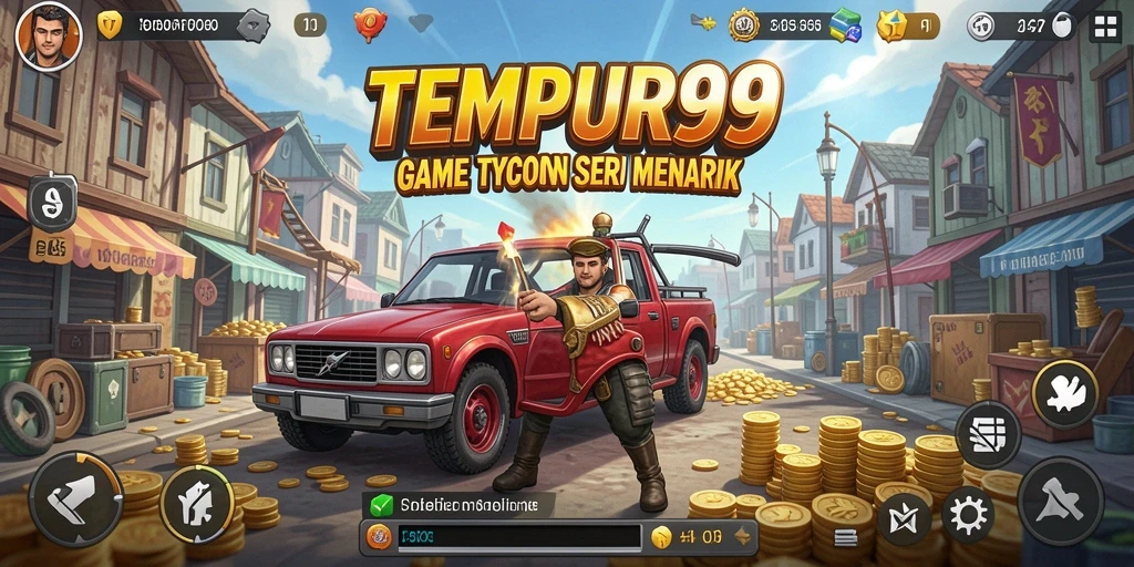 Screenshot gameplay TEMPUR99 menampilkan suasana bisnis yang dinamis.
